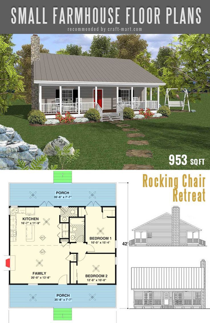 the small farmhouse house plan is shown with measurements and details for each floorplan