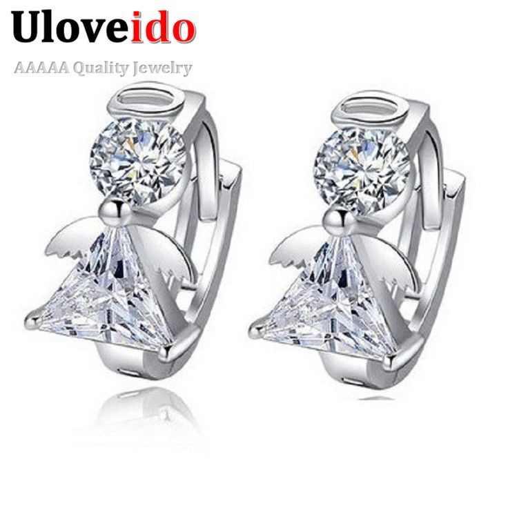 Find More Stud Earrings Information about Uloveido Fashion Cute Angel Brincos De… Korea Jewelry, Silver Crystal Earrings, Angel Design, Earrings Luxury, Discount Jewelry, Stud Earrings Set, 2016 Fashion, Sterling Silver Studs, Sterling Silver Earrings Studs