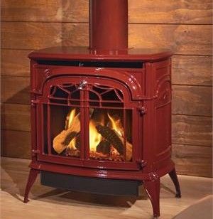 a wood burning stove in a living room