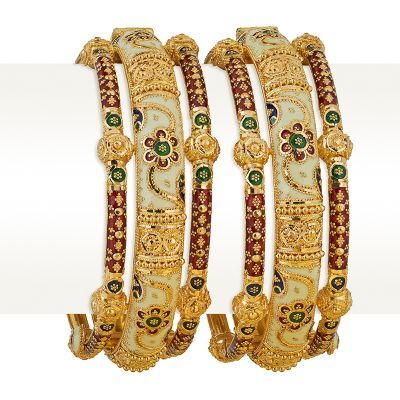 22k Gold Marble Meenakari Pipe Bangles | Raj Jewels Gold Kangan, Bangles Style, Gold Marble, Enamel Paint, Hinged Bangle, 22k Gold, Letters And Numbers, Indian Jewelry, Yellow Color