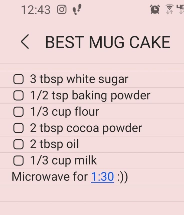 the recipe for best mug cake is shown in this screenshote screen graber