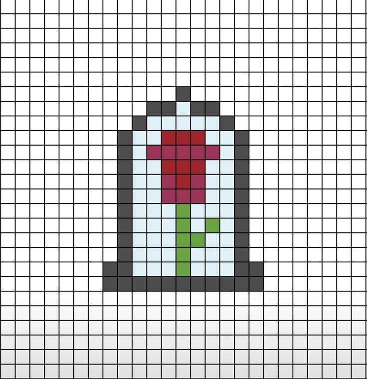 a cross stitch pattern with a red flower in the center on a white grid background