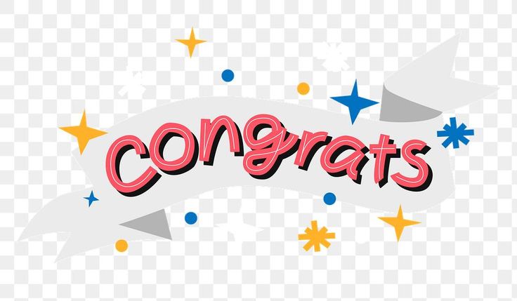 the word congrats is surrounded by stars and confetti on a white background