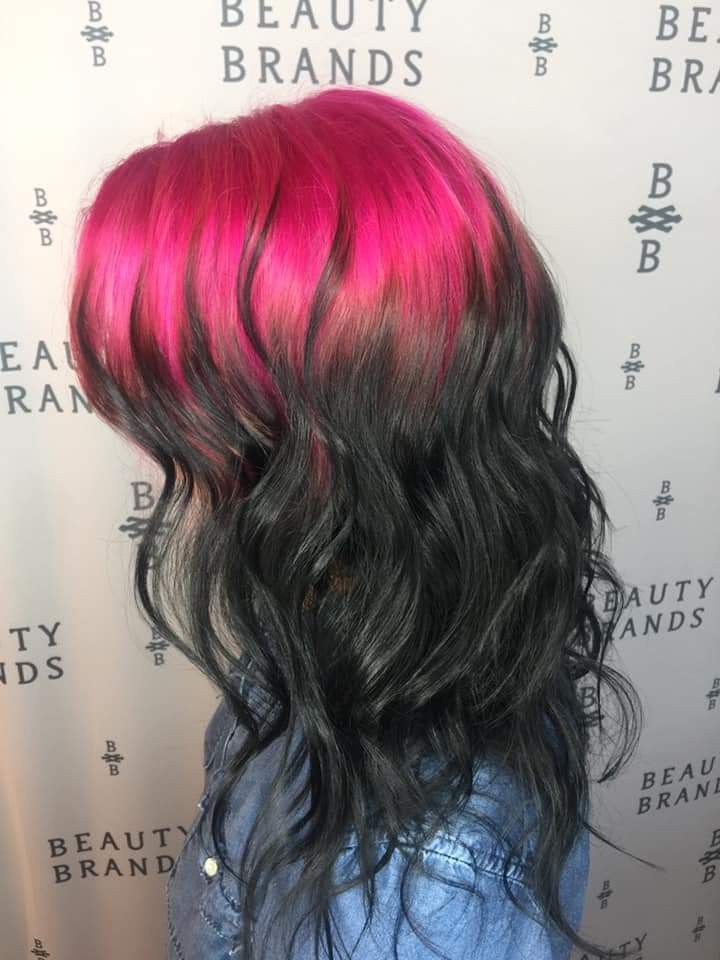 Pink roots to brown hair Hair Dye Roots Only, Pink Shadow Root Black Hair, Dyed Roots On Brown Hair, Hot Pink Ghost Roots, Dyed Roots Hair, Pink Roots Hair, Pink To Black Hair, Ghost Roots Hair Dye, Red Roots Brown Hair