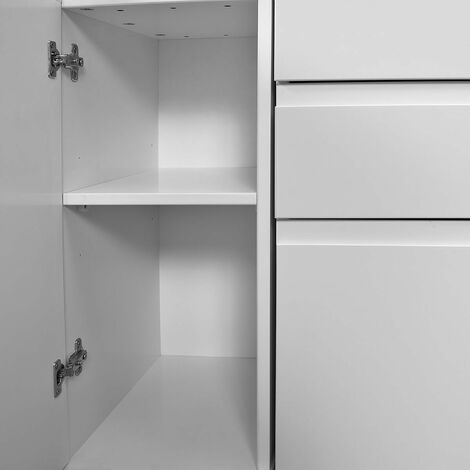 an empty white cabinet with two drawers