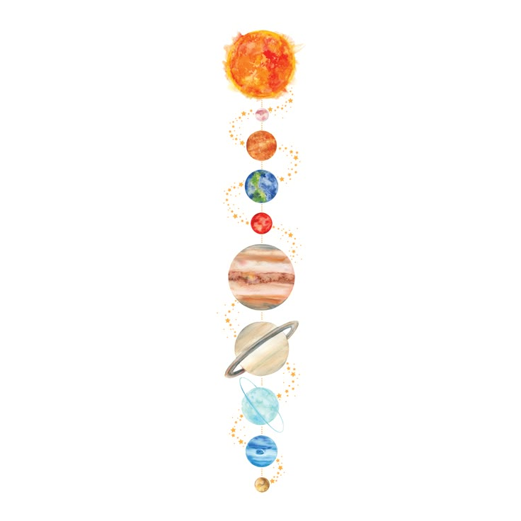 the solar system with eight planets in it and an orange sun above them on a white background