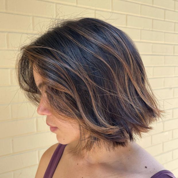 Short Dark Brown Hair with Cinnamon Balayage Balayage Brunette Short, Balayage Styles, Short Hair Brown, Partial Balayage, Short Brunette Hair, Short Hair Highlights, Black Hair Balayage, Short Dark Hair, Hair Adviser