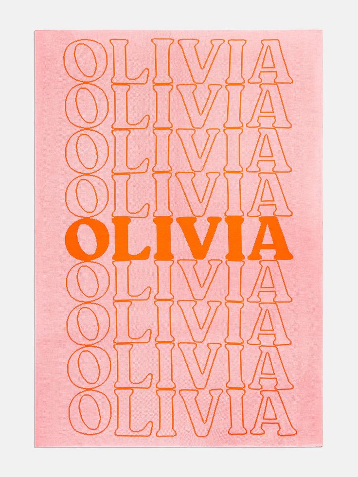 an orange and pink poster with the words ollivia on it