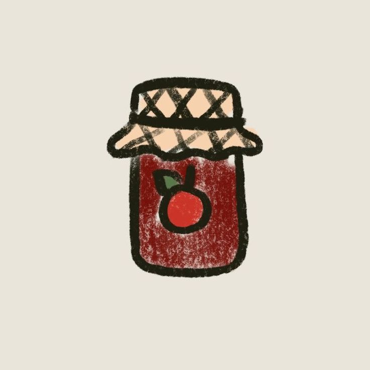 a drawing of a jar with an apple on it and a straw hat on top