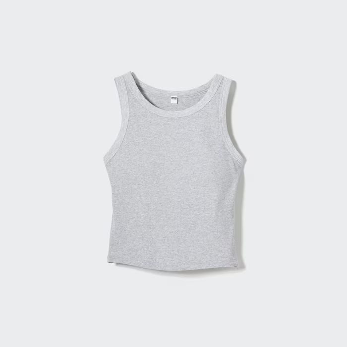 Ribbed Cropped Sleeveless Bra Top | UNIQLO US Sleeveless Tops With Ribbing For Layering, Sleeveless Ribbed Top For Layering, Ribbed Tank Vest For Summer, Summer Ribbed Tank Vest, Everyday Ribbed Tank Top, Ribbed Tank Top For Layering, Basic Sleeveless Ribbed Top, Basic Ribbed Sleeveless Top, Basic Sleeveless Crop Top For Everyday