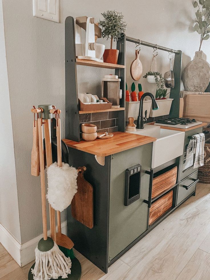 the kitchen is clean and ready to be used as a playroom for children or adults