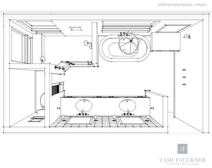 a drawing of a bathroom with two sinks