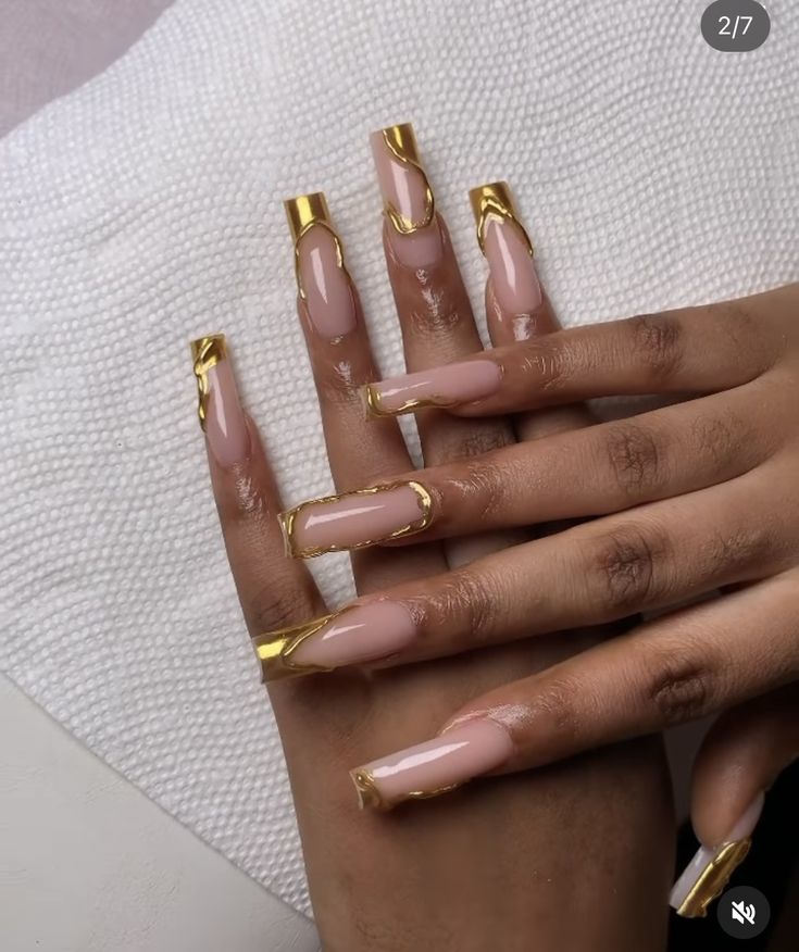 Gold Style Nails, Tulum Birthday, Gold Acrylic Nails, Long Square Nails, Zebra Nails, Tapered Square Nails, Acrylic Toe Nails, Acrylic Toes, Brown Acrylic