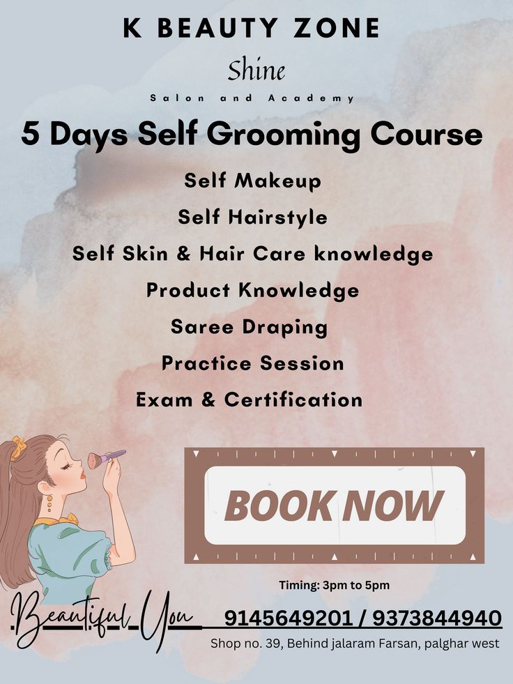 an advertisement for the 5 days self grooming course, featuring a woman brushing her hair