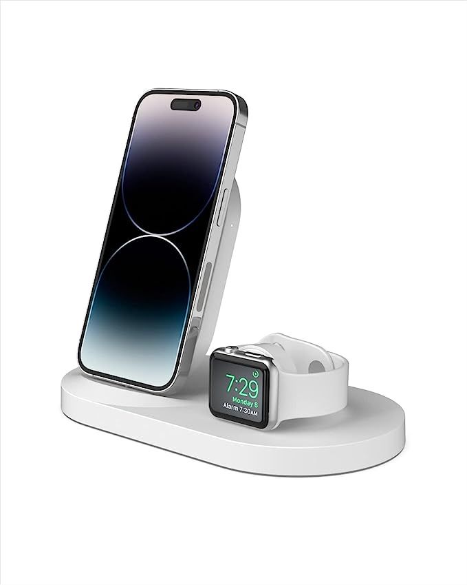 an apple watch and iphone charging station