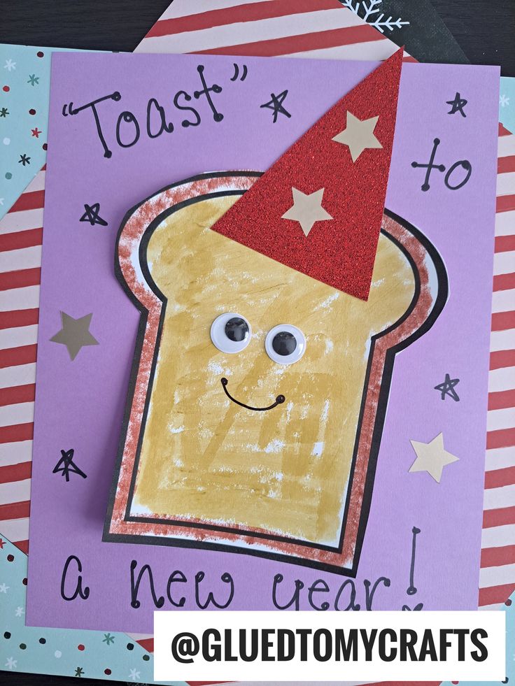 a close up of a piece of paper with a toast on it's face