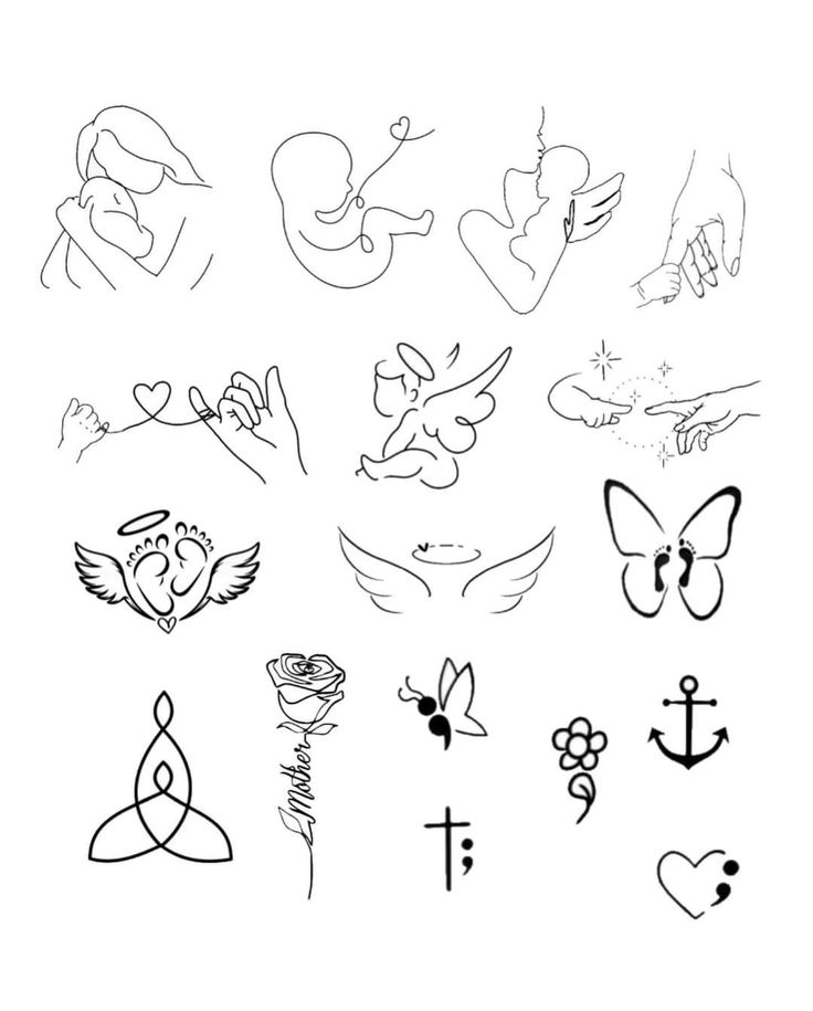 a bunch of tattoos drawn in black and white