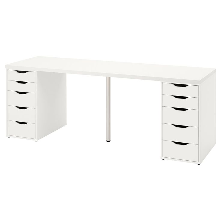 a white desk with five drawers on it