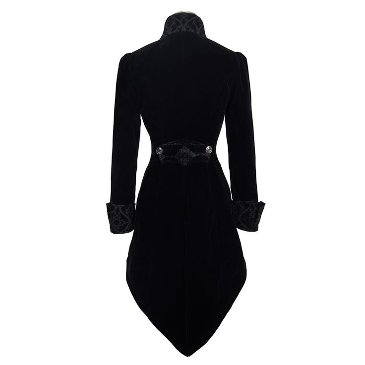 Gothic Ladies Embroidered High Collar Black Dovetail Velveteen Coat Victorian Black Winter Outerwear, Gothic Long Sleeve Velvet Outerwear, Fitted Long Sleeve Noble Outerwear, Black Velvet Outerwear For Formal Occasions, Long Velvet Coat For Fall, Victorian Black Outerwear With Buttons, Black Victorian Outerwear With Buttons, Victorian Black Formal Outerwear, Noble Fitted Winter Outerwear