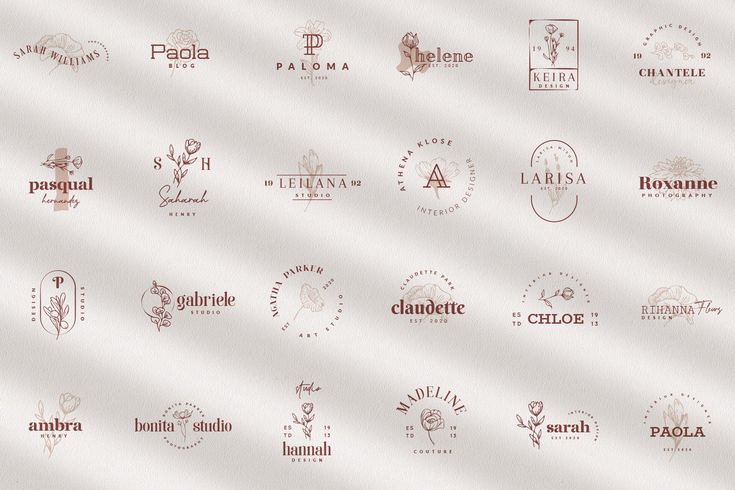 a bunch of different logos that are on a white background with red and brown colors