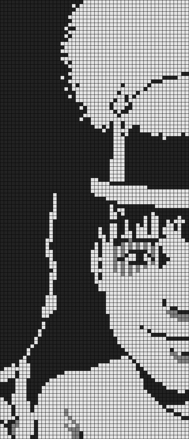 a black and white photo of a man with glasses on his face in pixellated squares