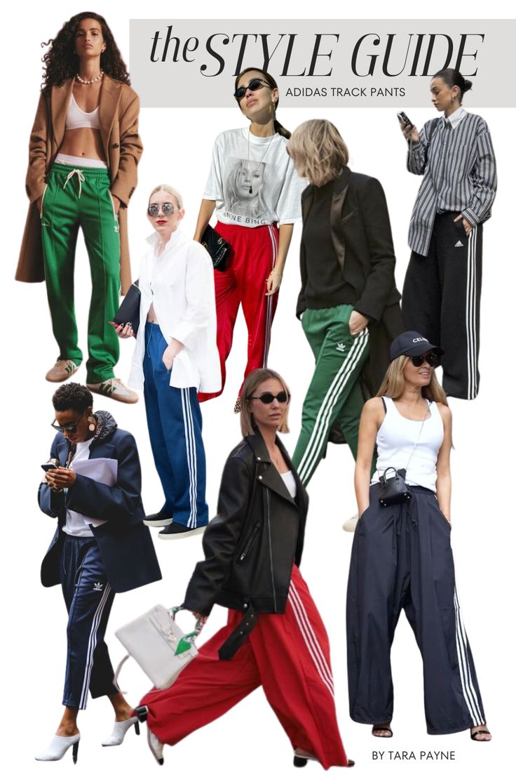 Wide Leg Pants Adidas, Comfortable Sporty Outfits, 2024 Cute Outfits, Addias Outfits For Women Pants, Adidas Street Style Women, Styling Adidas Track Pants, Green Adidas Track Pants Outfit, Adidas Red Pants Outfit, Wide Leg Adidas Pants Outfit