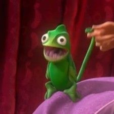 a green frog sitting on top of a purple pillow