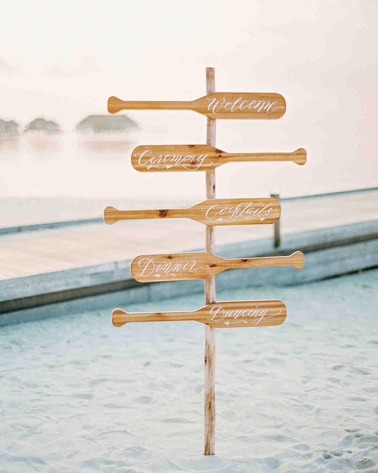 a wooden sign that is standing in the water