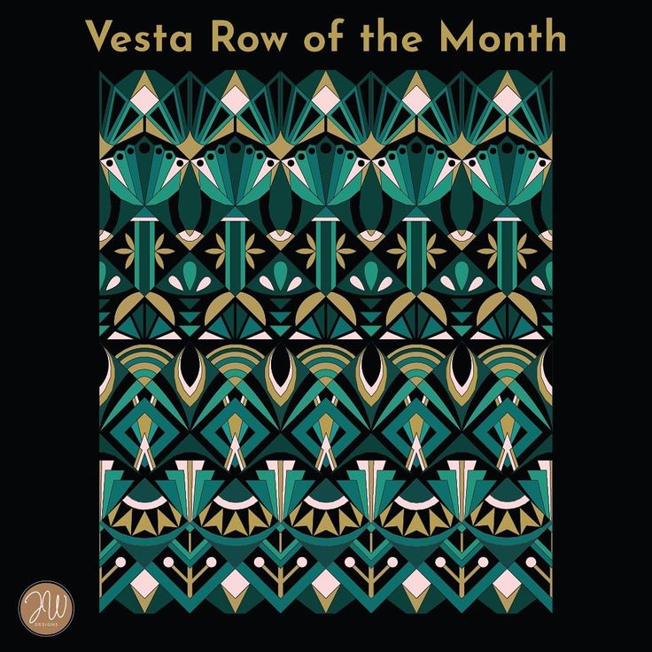 the cover art for vesta row of the month, featuring an abstract design in green and