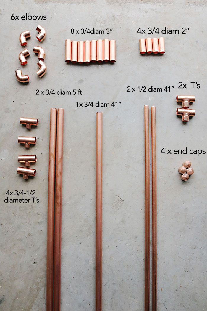 the measurements for copper pipes and fittings are shown