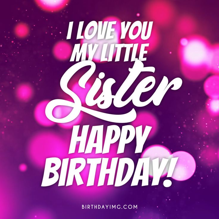 i love you my little sister happy birthday card with purple boket background and white lettering