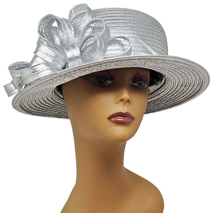 Lady Diane Collection Style: SA-865431 Dazzling Embellished Small Brim Church Hat Dazzling display of rhinestones with ribbon design One size fit most Diameter: 22 inches Elegant Rhinestone Hat For Spring, Spring Party Hats With Rhinestones, Fitted Wide Brim Hat With Ribbon, Silver Brimmed Party Hat, Wide Brim Hat With Ribbon, Elegant Summer Hats With Rhinestones, Fitted Hat With Ribbon And Curved Brim, Silver Short Brim Hat For Party, Elegant Adjustable Hat For The Holidays