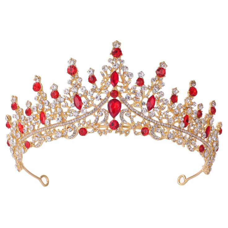 PRICES MAY VARY. Material:Alloy & Rhinestone Color: Gold & Red Dimensions: Dia 16 cm Height 7.2 cm Perfect item for your wedding/birthday parties, special events, etc WEARING POINTS : The Tiaras crown has a small hole, which should be fixed on the hair with a clip. ( bobby pins included ). You could also use ribbon to secure the tiaras. Thread the ribbon through the two holes and tie around your head, which will make sure that tiaras stayed at your head all day along. Package Included:1 X Crown Hair With A Clip, Quince Crown, Fire Crown, Red And Gold Quince, Quinceanera Tiaras, Crystal Crowns, Women Birthday Party, Red Quince, Crown For Women