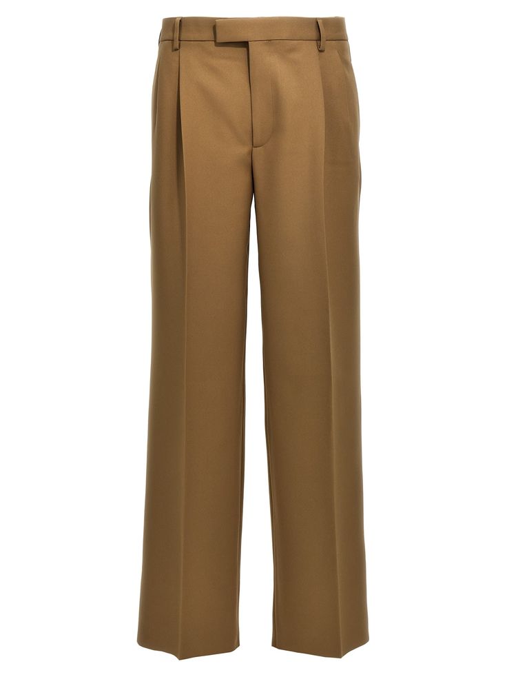 100% Polyester - Two side pockets - Belt loops - Machine wash - Two back pockets - Button, hook and zip closure - Loose-fitting legs - Back patch logo detail Casual Gucci Straight Leg Pants, Tailored Gucci Bottoms For Workwear, Gucci Tailored Bottoms For Workwear, Gucci Casual Straight Leg Pants, Tailored Flat Front Bottoms With Pockets, Classic Gucci Wide Leg Bottoms, Classic Gucci Workwear Pants, Casual Gucci Cotton Bottoms, Casual Gucci Bottoms With Pockets