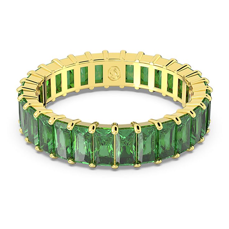 Crafted with a sleek circle of crystals, this Matrix ring will make a mesmerizing addition to your jewelry box. In a process that unites science and magic, deep green princess baguette-cut stones are set on a gold-tone plated band. This glowing accessory is perfect for stacking, allowing multiple combinations for all occasions. Flowers For Men, Green Princess, Matrix Color, Ring Baguette, Swarovski Ring, Green Rings, Gold Plated Bracelets, Swarovski Jewelry, Pretty Rings