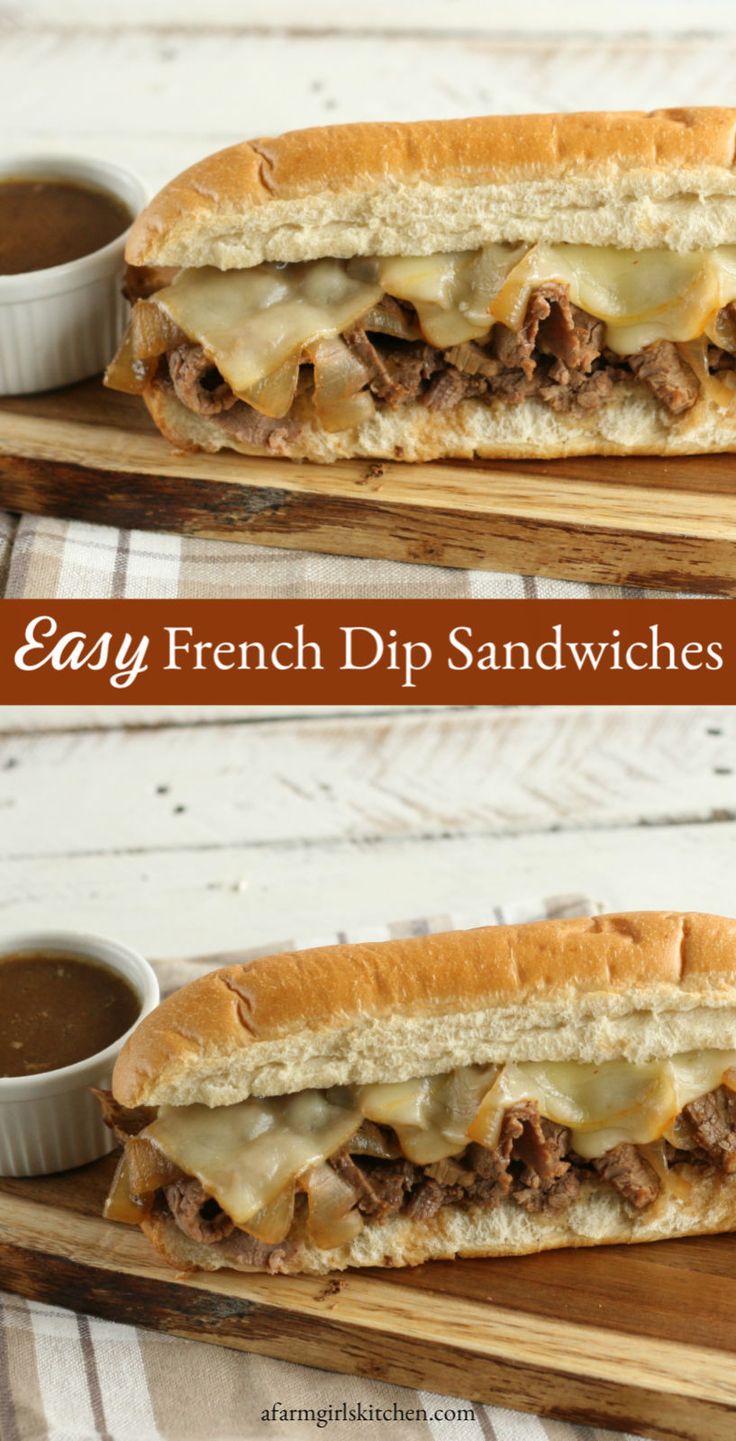 french dip sandwich with melted cheese and meat