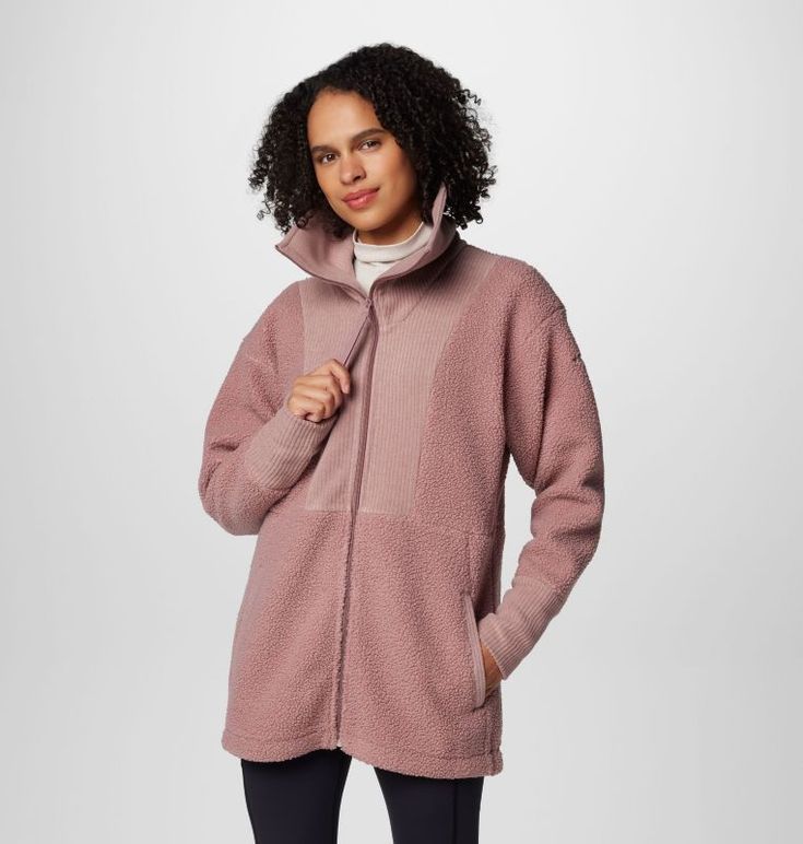 Wrap yourself in warmth with this stylish hybrid Sherpa fleece jacket. Cozy Fleece Outerwear For Outdoor, Functional Long Sleeve Fleece Jacket For Fall, Winter Athleisure Outerwear With Fleece Lining, Winter Fleece Track Jacket For Cold Weather, Winter Track Jacket In Fleece For Cold Weather, Cozy Midweight Fleece Jacket For Winter, Cozy Fleece Outerwear For Outdoor Activities, Winter Outerwear For Outdoor Activities, Cozy Winter Outerwear For Outdoor Activities