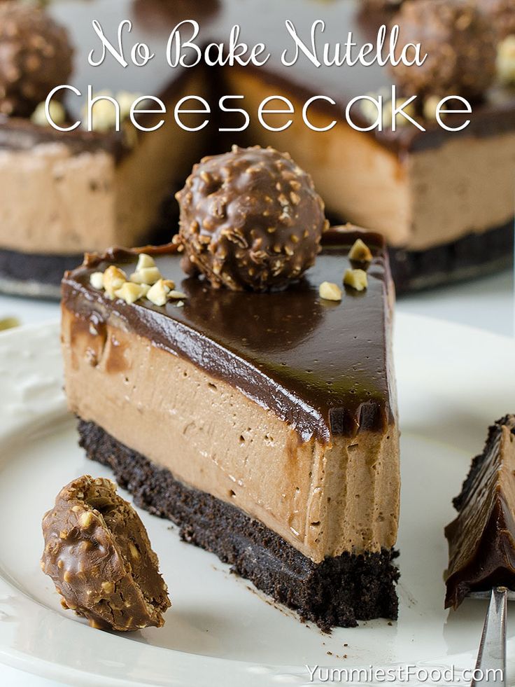 no bake nutella cheesecake on a white plate