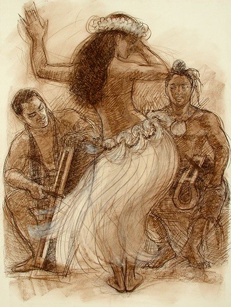 a drawing of some people and one is dancing