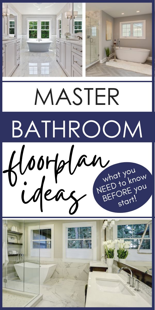 Are you looking to renovate or remodel your master bathroom? Here’s what you need to consider before you begin! Keep reading to get ideas, inspiration, floorplans as well as all the considerations you need to think of before you start demolition or redecorating for your master bathroom remodel. Master Suite Bathroom Layout, Master Bath With Tub And Shower Bathroom Layout, Large Bathroom Remodel Layout, Bathroom Floorplan Layout Ideas, Large Bathroom Ideas Layout, Large Bathroom Design Layout, Master Bath Addition Layout, Large Bathroom Layout Floor Plans, Master Bath And Closet Remodel