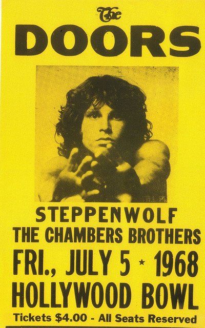 an old concert poster for the doors at the hollywood bowl on july 5, 1970