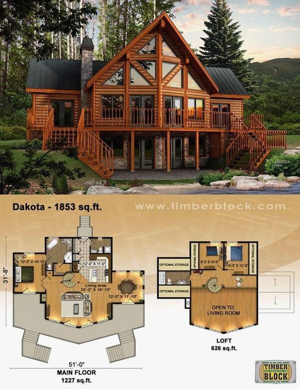 the floor plan for a log cabin with lofts and living quarters on each level