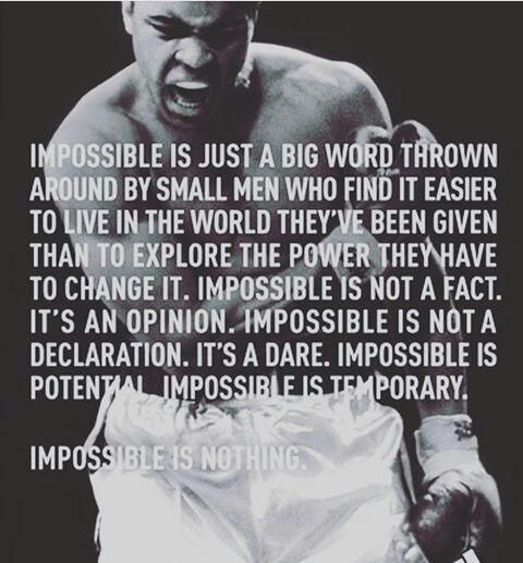 an image of a man in boxers with the words impossible is just a big word thrown around him