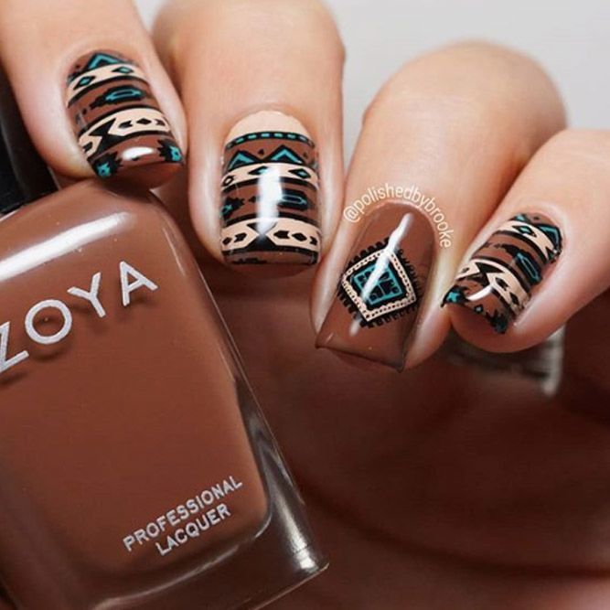 Winter Brown Tribal Nail Art ❤  40+ Cute Winter Nails Designs to Inspire Your Winter Mood ❤ See more ideas on our blog!! #naildesignsjournal #nails #nailart #naildesigns #winternails #nailsideas Western Style Nails, Aztec Nail Designs, Best Winter Nails, Winter Nails Designs, Country Acrylic Nails, Rodeo Nails, Cowboy Nails, Indian Nails, Aztec Nails