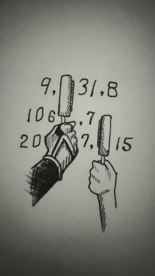 a drawing of a hand holding a knife and pointing it at the viewer with numbers on it