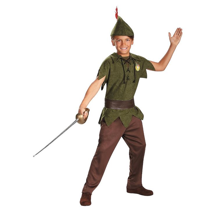 Life will be fun, adventurous and whimsy when you dress up in this classic Peter Pan outfit. This costume features a green tunic, brown pants, brown belt, and hat with faux-feather. Care Instructions: Hand wash cold water with mild soap. Tumble dry low. For best results hang or lay flat to dry. Disney Toddler Costumes, Disfraz Peter Pan, Peter Pan Outfit, Toddler Boy Costumes, Peter Pan Costumes, Peter Pan Costume, Disney Storybook, Peter Pan Disney, Classic Disney Movies