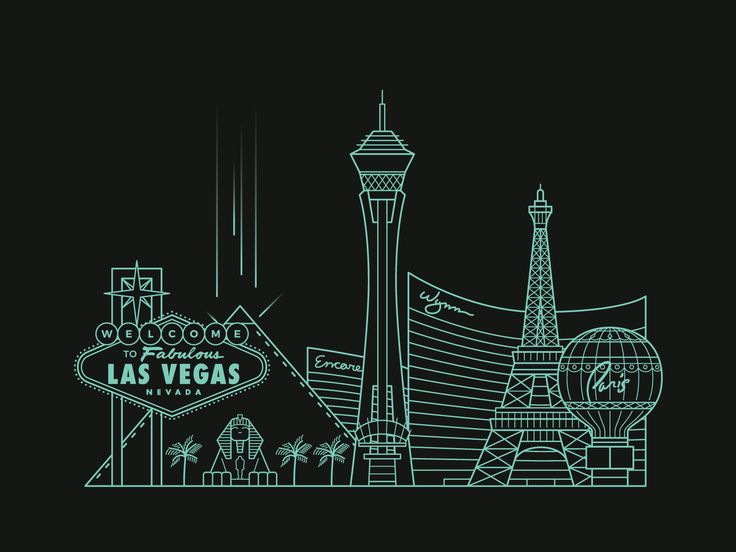 the las vegas skyline in green and black