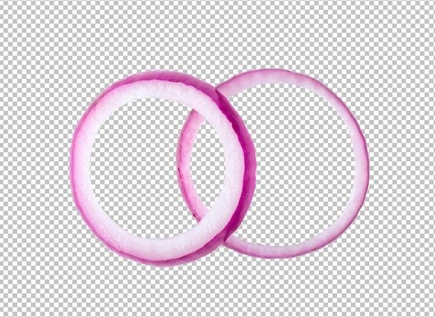 two pink onion rings on a white background with clipping area for text or image