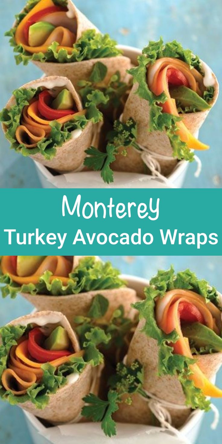 turkey avocado wraps with lettuce and carrots in them on a plate