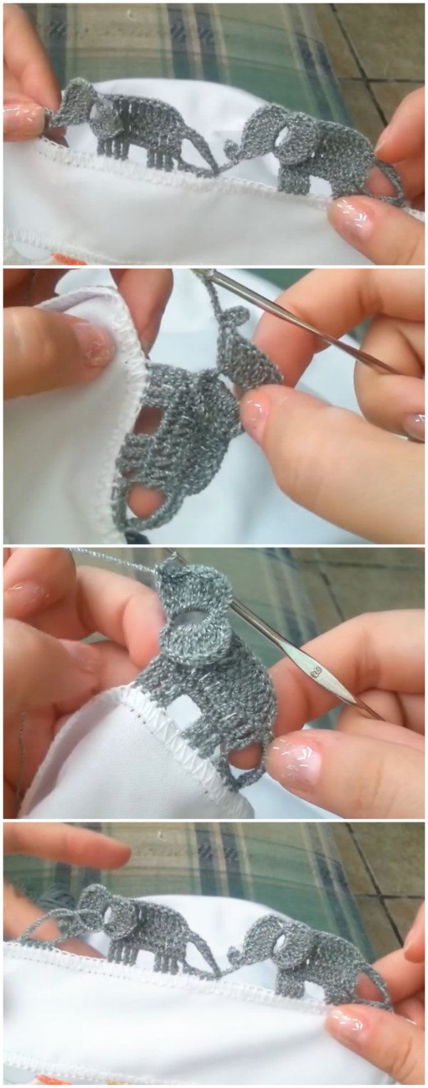 the process to crochet an elephant is shown